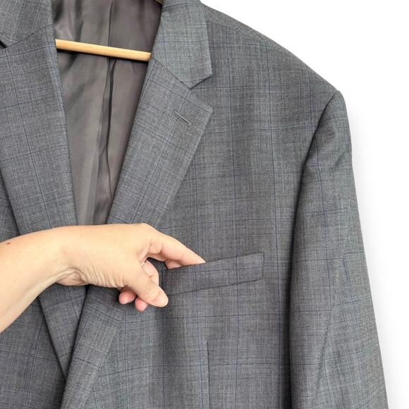 Ralph Lauren 100% Wool Gray Plaid Two Button Double Vented Blazer Men's Size 46L - Picture 5 of 12